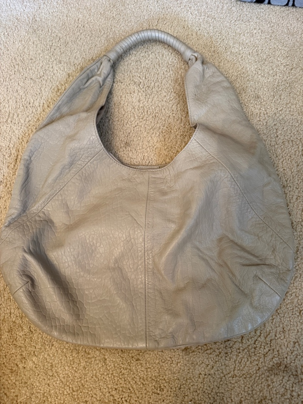 Soft Leather Hobo Handbag in Light Gray